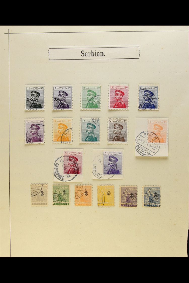 1911 - 1920 FINE USED SELECTION  Small And Attractive Selection On Pages With 1911 Peter I Set Complete On Piece, 1914 S - Serbie