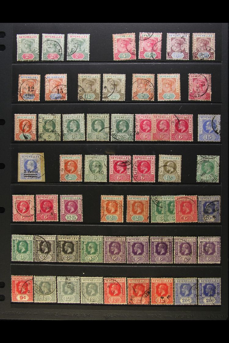 1890-1980 USED COLLECTION  Presented On Stock Pages. Includes A Small QV Range To 12c & 15c On 16c, KEVII Range To 15c,  - Seychelles (...-1976)