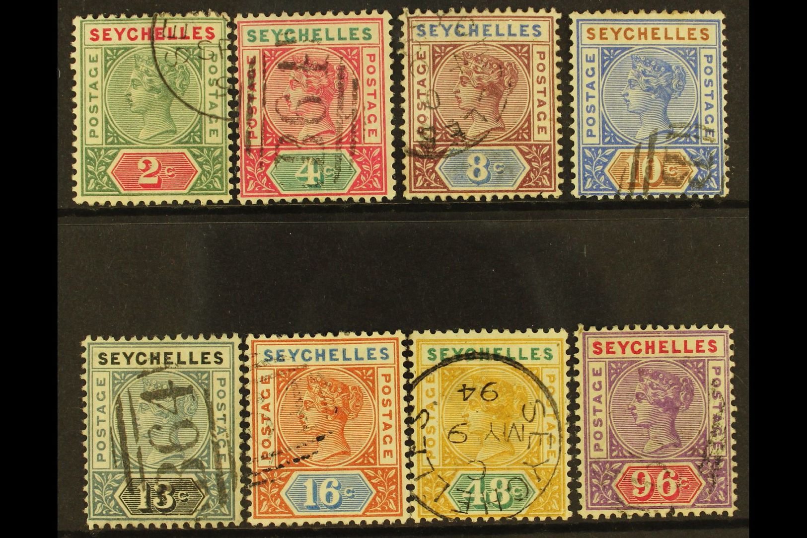 1890-92  Complete Die I Set, SG 1/8, Fine Used. (8) For More Images, Please Visit Http://www.sandafayre.com/itemdetails. - Seychelles (...-1976)
