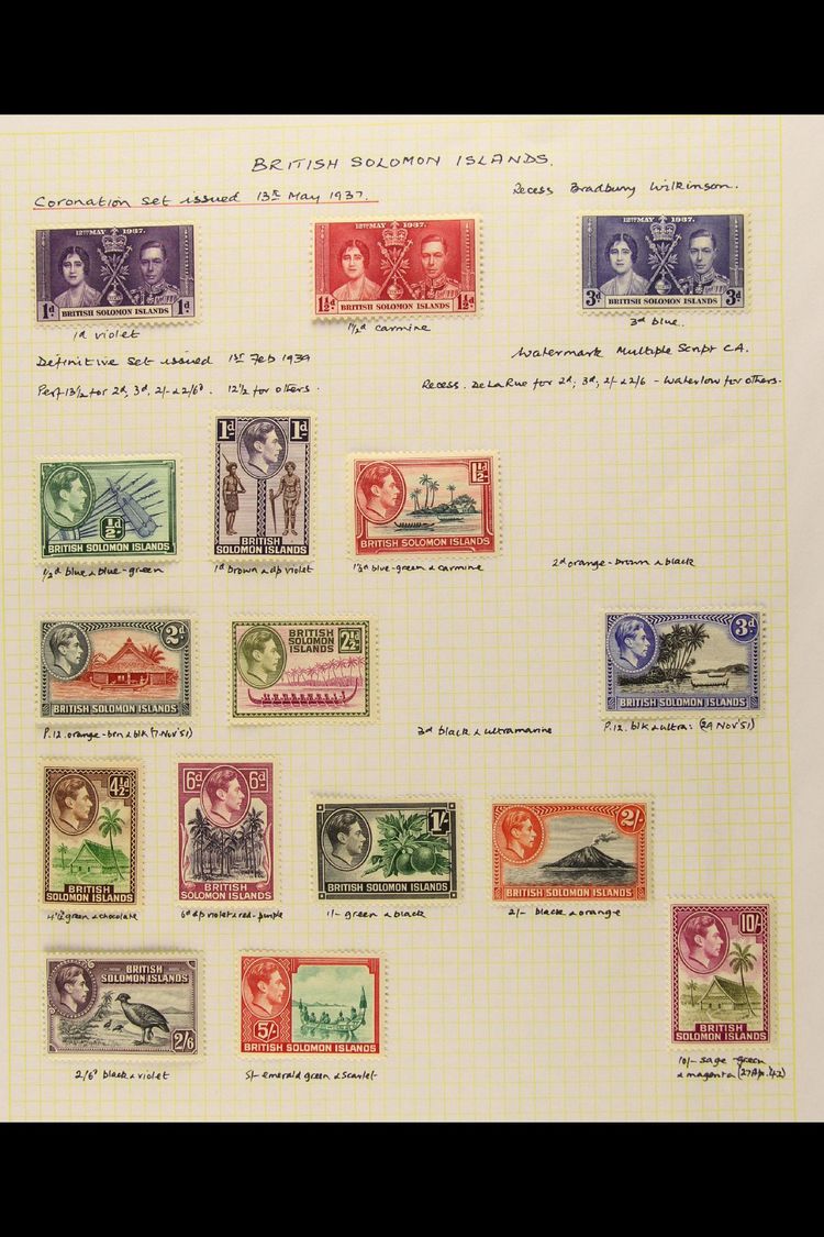 1937-52 COMPLETE FINE MINT KGVI COLLECTION  On Album Pages. A Complete Basic Postal Issues Collection, SG 57/80, Plus 19 - Iles Salomon (...-1978)