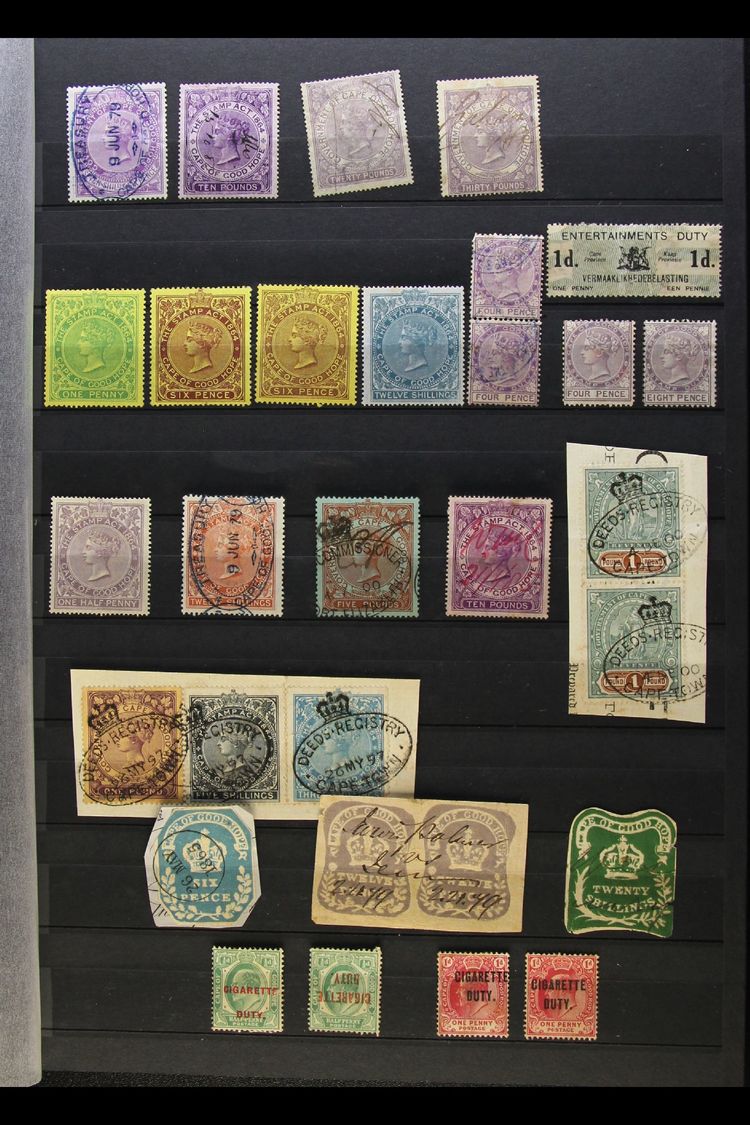 CAPE OF GOOD HOPE  REVENUE STAMPS Powerful Ranges Somewhat Haphazardly Arranged On Stockleaves. Note 1864 Embossed 12d P - Sin Clasificación