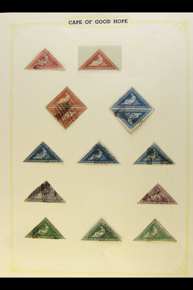CAPE OF GOOD HOPE - TRIANGULARS  1853-64 Used Collection On An Album Pages, Includes 1853 1d Brick-red On Slightly Blued - Sin Clasificación
