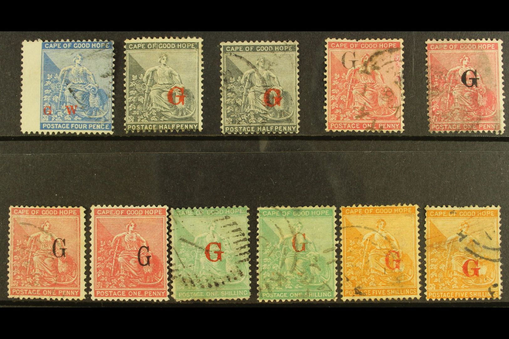 GRIQUALAND WEST  1877-78 USED SELECTION On A Stock Card. Includes 1877 4d "G.W" Ovpt, 1877-8 First Printing ½d X2, 1d X4 - Sin Clasificación