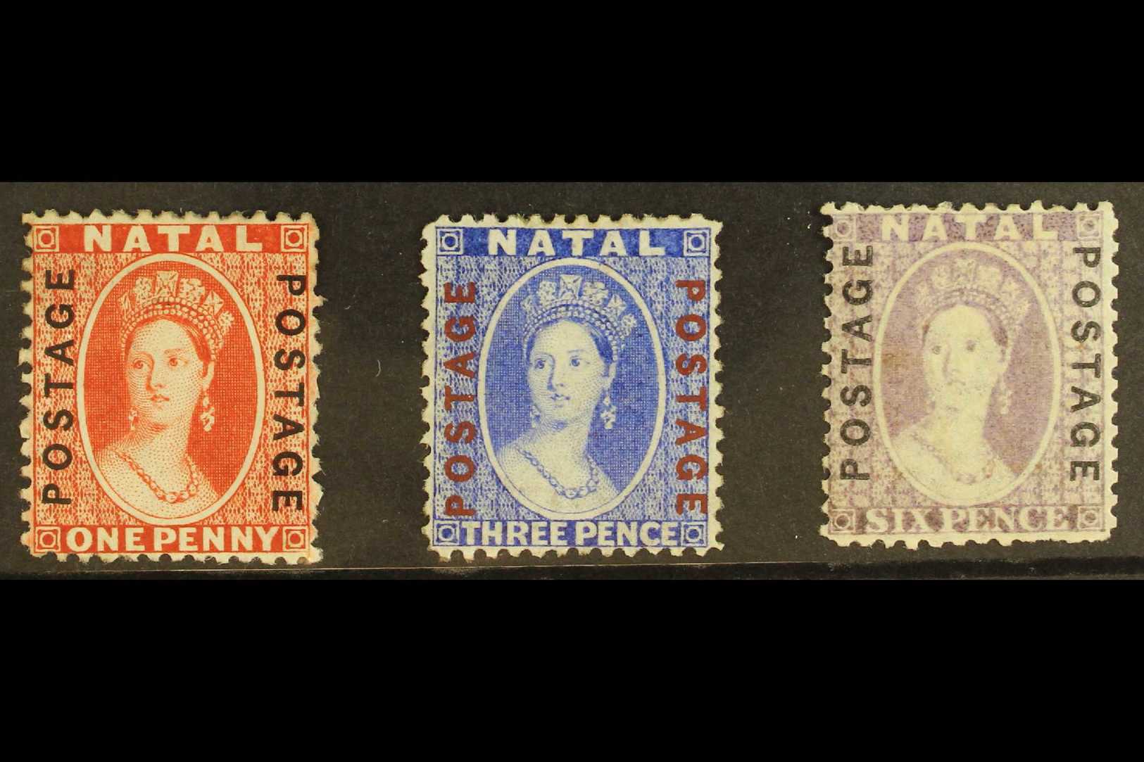 NATAL  1870-73 1d Bright Red, 3d Bright Blue, And 6d Mauve With "POSTAGE / POSTAGE" Vertical Overprints, SG 60/62, Mint  - Sin Clasificación