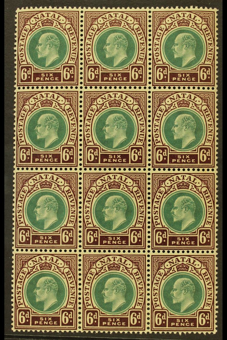 NATAL  1902-03 6d Green & Brown Purple, SG 135, BLOCK Of 12 (3 X4), Never Hinged Mint (12 Stamps) For More Images, Pleas - Sin Clasificación