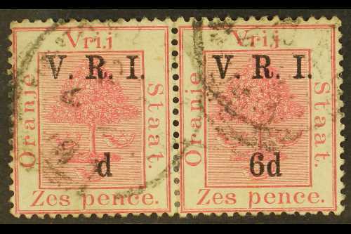 ORANGE FREE STATE  1900 6d On 6d Carmine, Level Stops, "6" OMITTED, IN PAIR WITH NORMAL, SG 108/8b, Good Used. For More  - Sin Clasificación