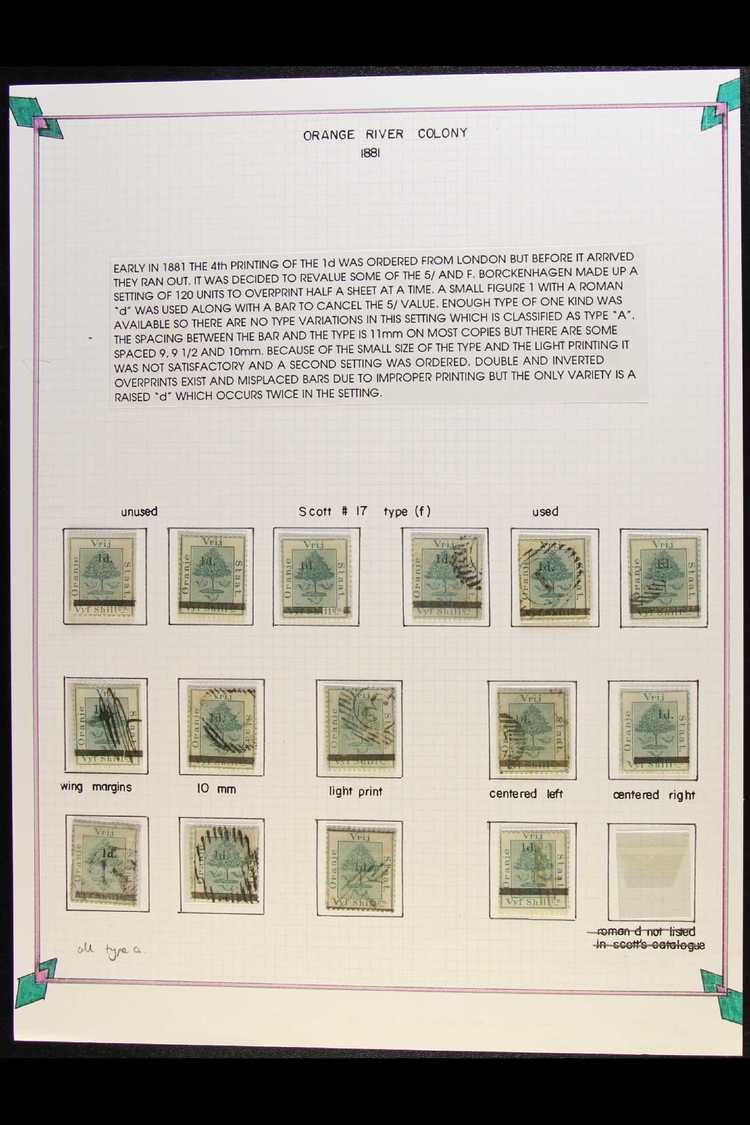 ORANGE FREE STATE  1881-2 SPECIALIZED MINT & USED SURCHARGES Presented On Written-up Pages, Includes 1881 1d On 5s, Betw - Sin Clasificación