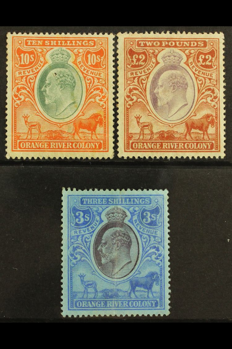 ORANGE RIVER COLONY  REVENUES 1903 KEVII 10s Orange & Green, £2 Brown & Violet, Wmk Crown CC, 1905 3s Purple & Blue On B - Sin Clasificación