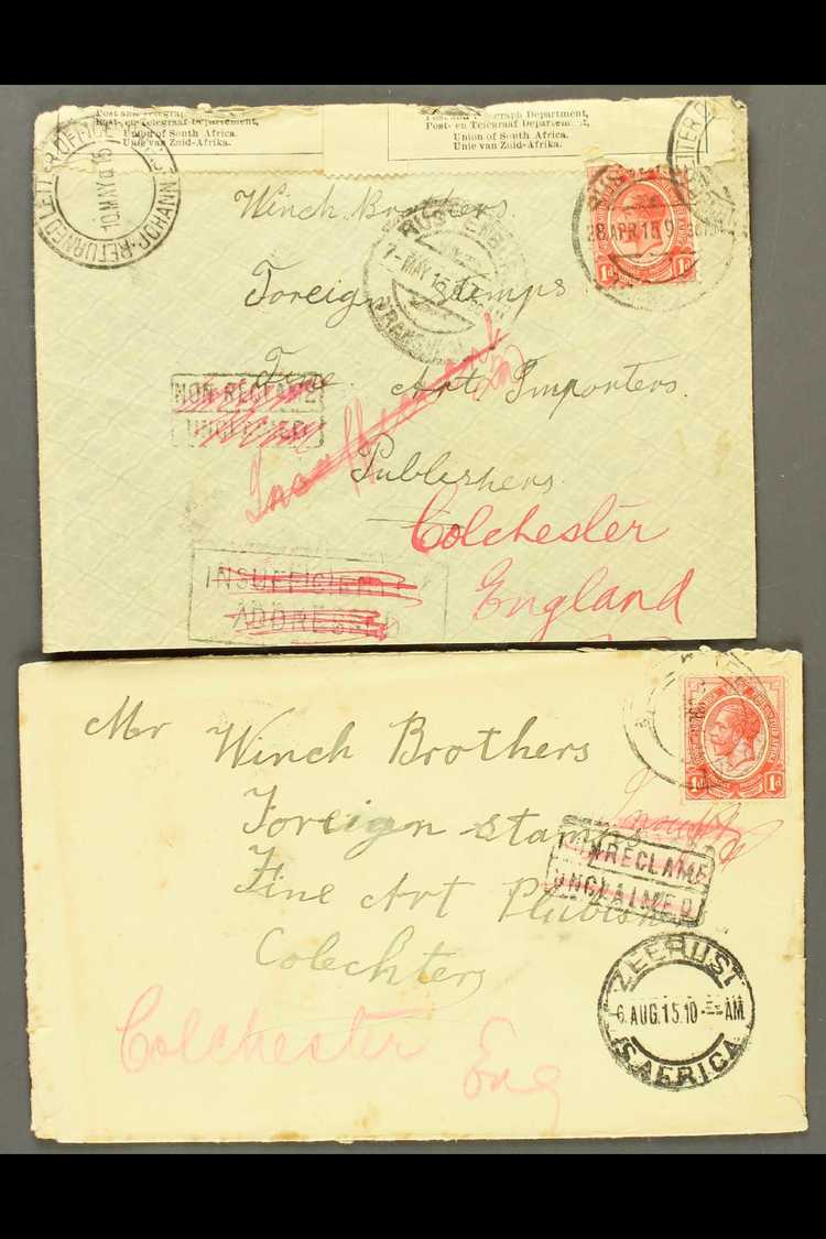 1915 UNRECLAIMED COVERS  Pair Of Covers, Both Addressed To "Winch Brothers" In Colchester, Both With "Unclaimed" Cachets - Non Classés