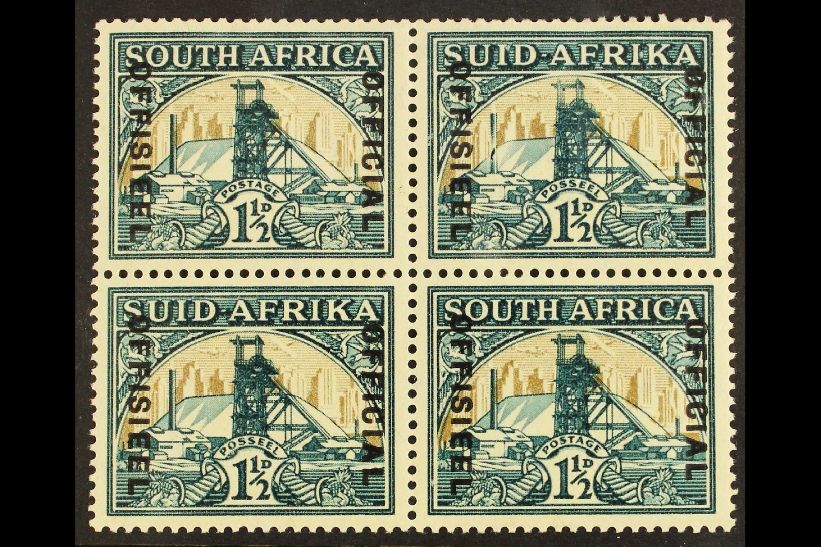 OFFICIAL VARIETY  1935-49 1½d Wmk Inverted, "Broken Chimney" Variety In A Block Of 4, SG O22/22ab, Slight Wrinkle On Sta - Sin Clasificación