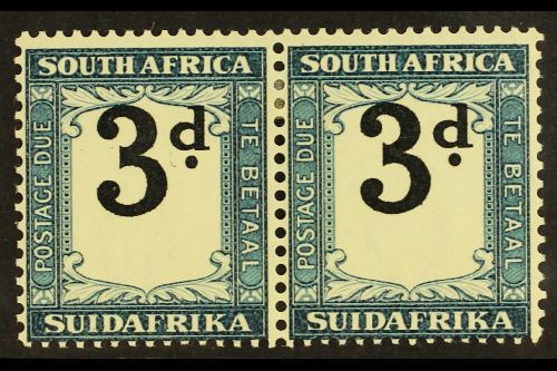 POSTAGE DUE VARIETY  1932-42 3d Black & Prussian Blue, Pair With VALUE SHIFTED UPWARDS (touching Frame At Top), SG D27,  - Sin Clasificación