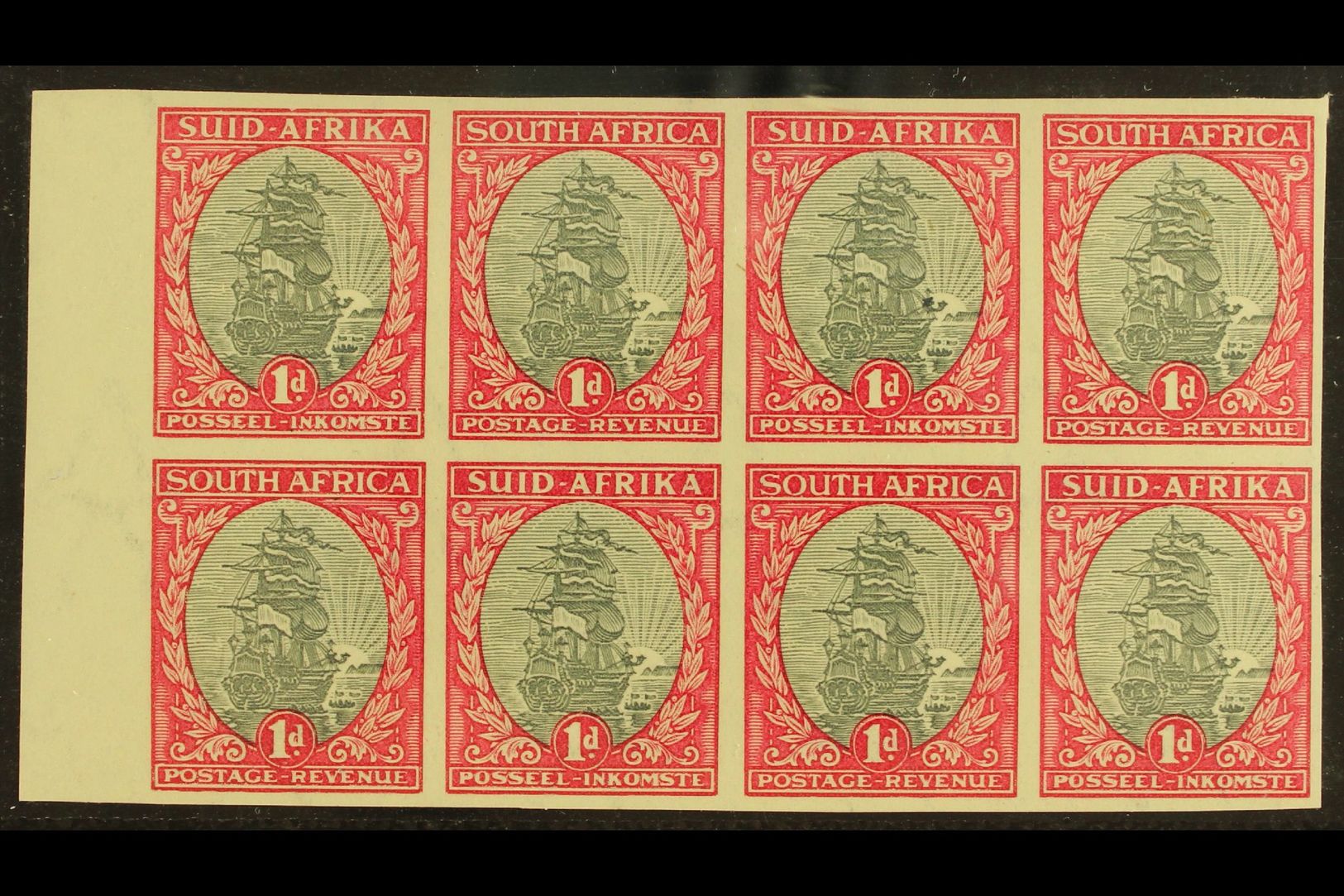 UNION VARIETY  1933-48 1d Grey & Carmine, IMPERFORATE BLOCK OF 8, SG 56a, Never Hinged Mint Marginal Block. Great Piece! - Sin Clasificación