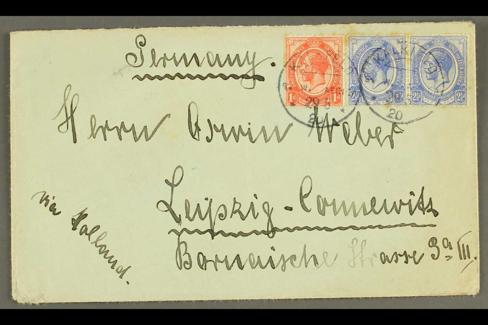 1920  (29 May) Env To Germany Bearing Union 1d Plus 2½d Pair Tied By Two "KALKFELD" Cds Postmarks, Putzel Type B2a, Some - África Del Sudoeste (1923-1990)