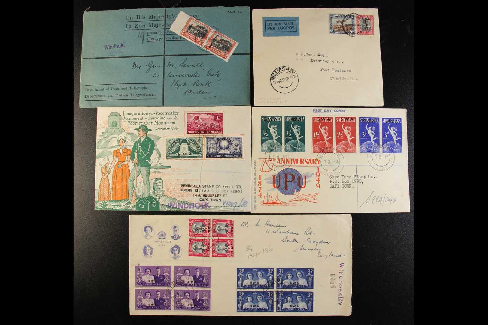 1927-1949 COVERS  Small Group Of Covers, Inc 1927 Printed Official Cover Bearing 1927 3d Opt Horiz Pair (SG 50), 1934 Ai - Afrique Du Sud-Ouest (1923-1990)