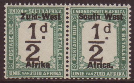 POSTAGE DUE  1923 ½d Black And Green, Horizontal Pair Including "Afrika" Without Stop Variety, SG D6d, Very Fine Never H - África Del Sudoeste (1923-1990)