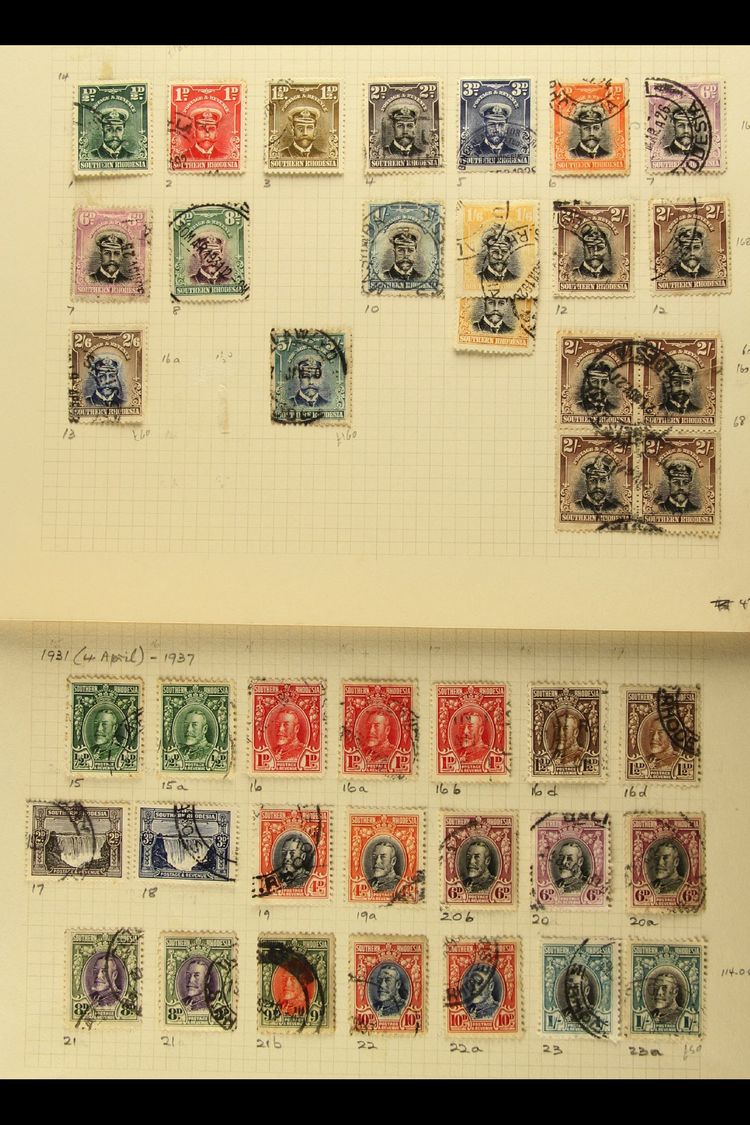1924-53 USED COLLECTION  On Album Pages. Includes 1924 8d, 1s 6d X2, 2s X6 (incl. A Block Of Four), 2s 6d And 5s, 1931-3 - Rhodésie Du Sud (...-1964)