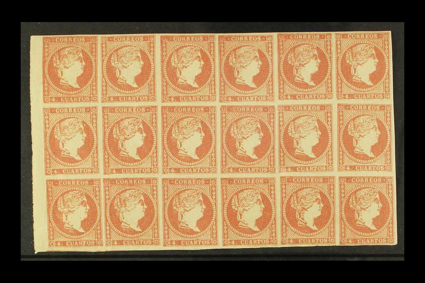 1856  4c Rose-red Thin Paper, SG 55, Michel 40, Fine Never Hinged Mint BLOCK Of 18, All Stamps With Four Margins, Usual  - Otros & Sin Clasificación