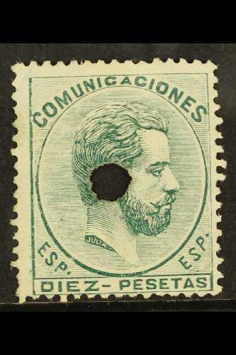 1872-73  10p Green With Telegraph Punch Hole, Edifil 129T, Fresh Mint With Gum. For More Images, Please Visit Http://www - Otros & Sin Clasificación
