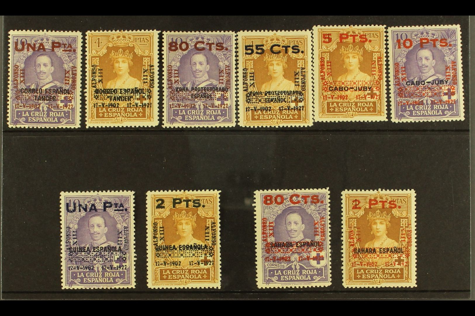 1927  25th Anniv Of Coronation / Red Cross Ovpts On Spanish Offices, SG 460/9, Very Fine And Fresh Mint. (10 Stamps) For - Autres & Non Classés