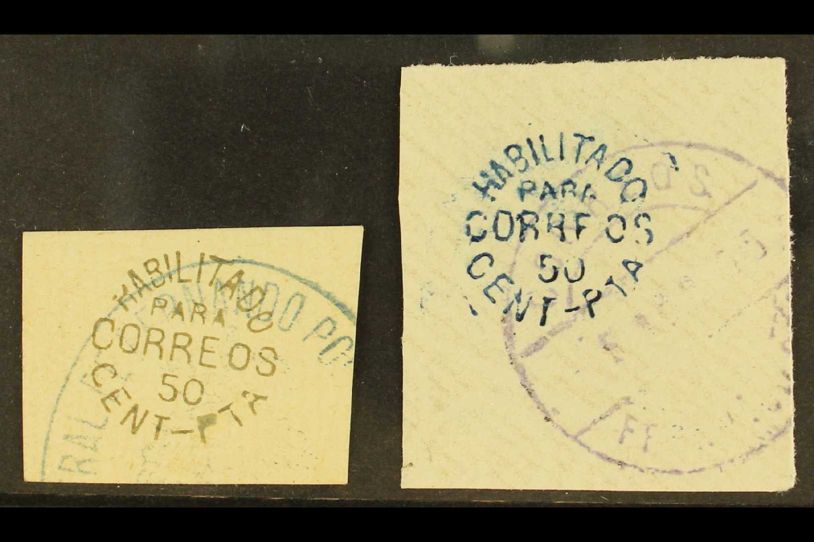 FERNANDO POO  1884-94 50c Handstamps In Blue & In Black On Plain Papers (SG 12A & 12B, See After Edifil 11e), Fine Used  - Otros & Sin Clasificación