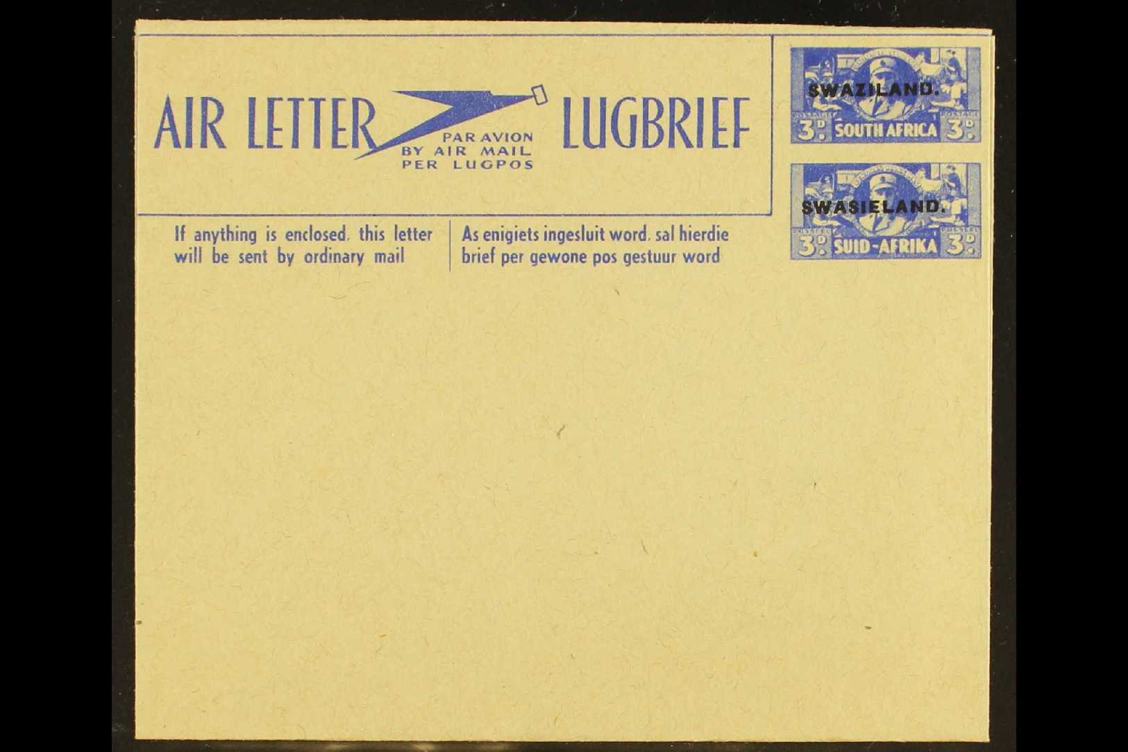 1944  3d War Effort Aerogramme, H&G FG1, Very Fine Unused. For More Images, Please Visit Http://www.sandafayre.com/itemd - Swaziland (...-1967)