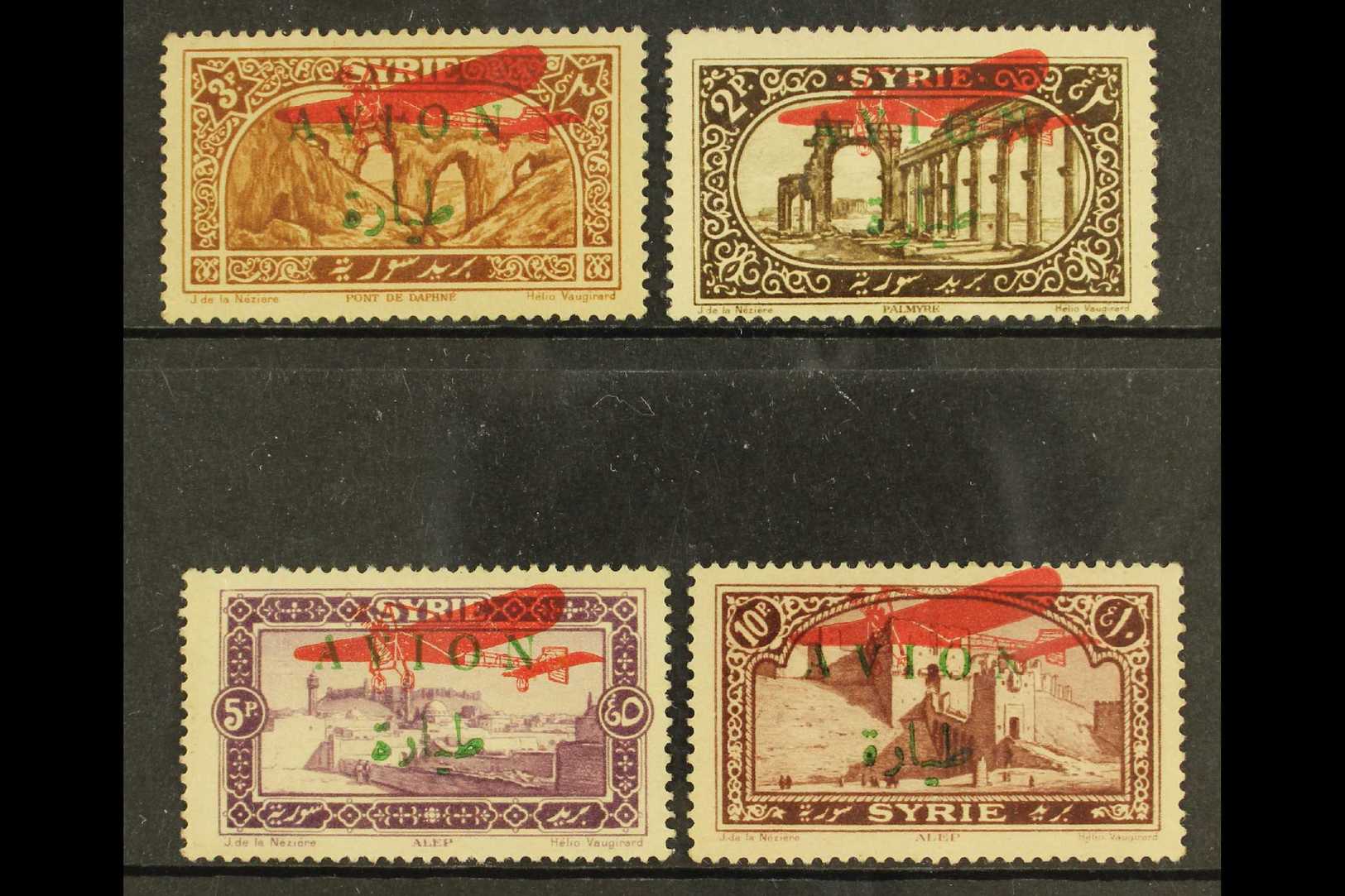 1925 AIRS WITH 1926 OVERPRINTS.  1925 Complete Set With "AVION" Opt In Green, With Additional 1926 Aeroplane Opt In Red, - Siria