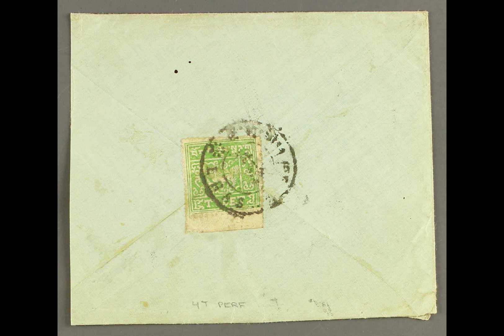 1933  4t Emerald- Green Pin-perf, SG 13A, Tied To Slightly Reduced Cover By Lhasa Double- Circle. Scarce Franking. For M - Tíbet