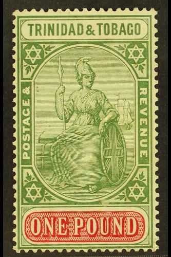 1921-2  £1 Grey-green & Carmine, Wmk Mult. Script CA, SG 215, Very Fine Mint. For More Images, Please Visit Http://www.s - Trinidad & Tobago (...-1961)