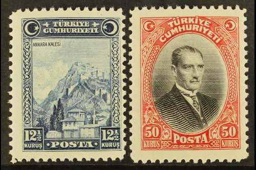 1929  (first "U" Of "CUMHURIYETI" Without Umlaut) 12½k And 50k, Mi 889/90, Fine Mint, Very Lightly Hinged. (2 Stamps) Fo - Otros & Sin Clasificación