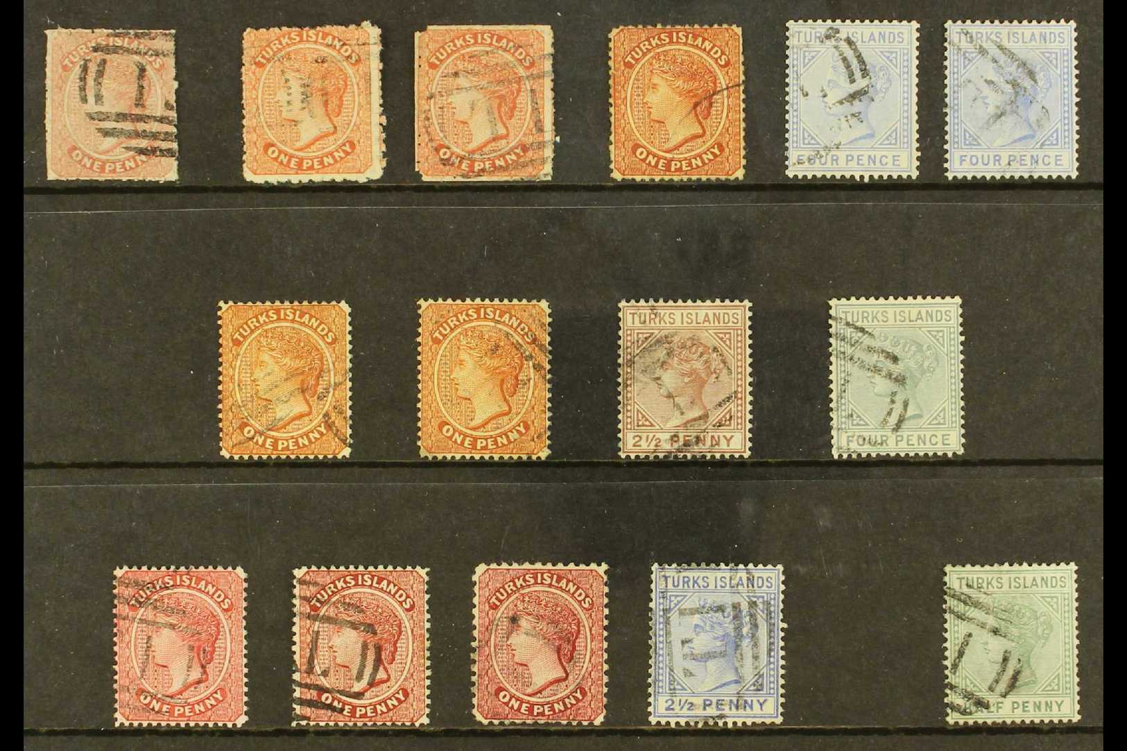 1867-93 FINE USED GROUP  With 1867 1d No Wmk, 1873-79 1d X2 Shades, 1881 Wmk CC 1d, Plus 4d X2, 1882-85 Wmk CA 1d X2, 2½ - Turks & Caicos (I. Turques Et Caïques)