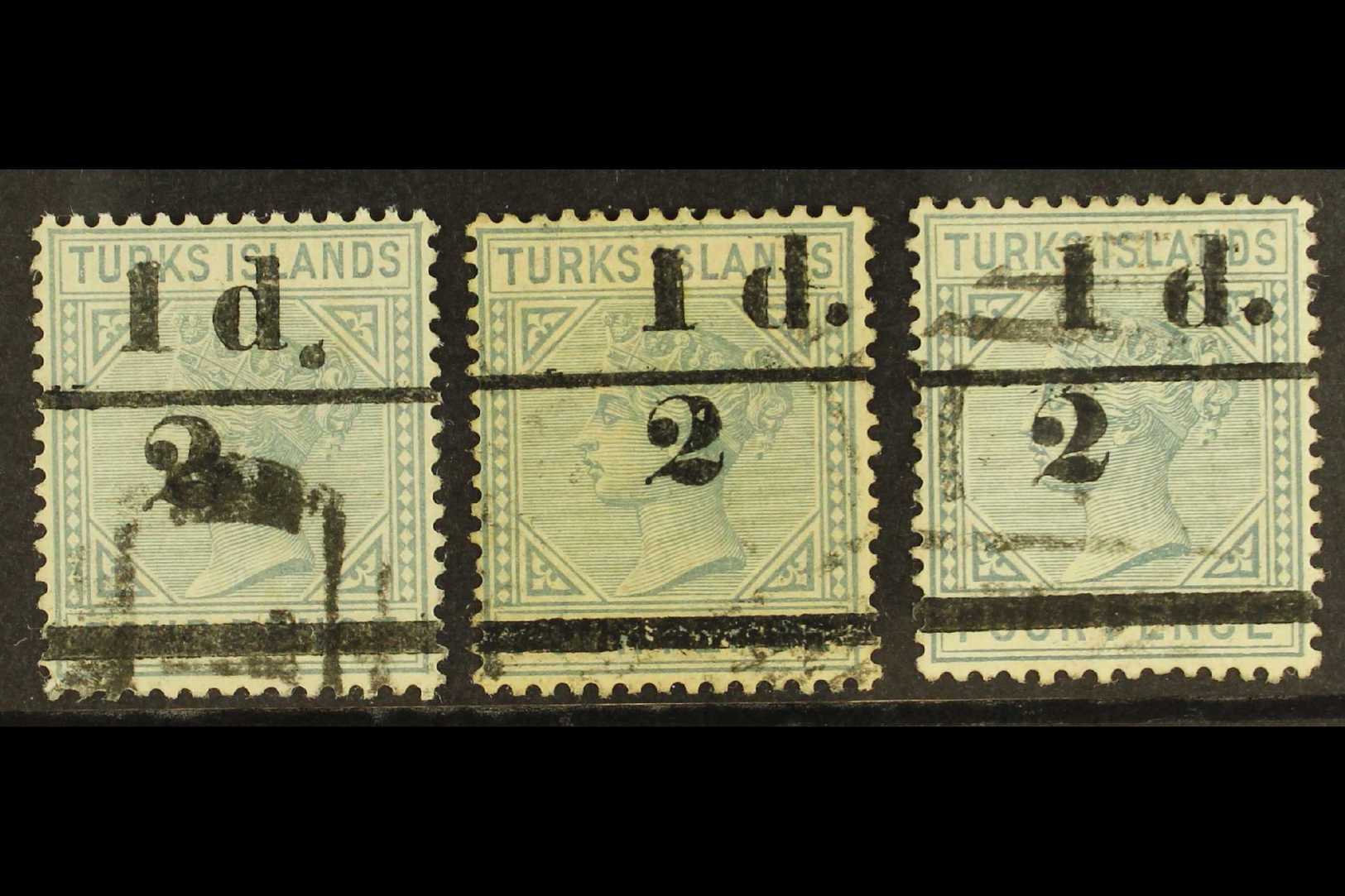 1893  "½" And Bars Surcharge On 4d Grey, All 3 Continuos Surch Types, SG 67/69, Fine To Very Fine Used. (3 Stamps) For M - Turks & Caicos (I. Turques Et Caïques)