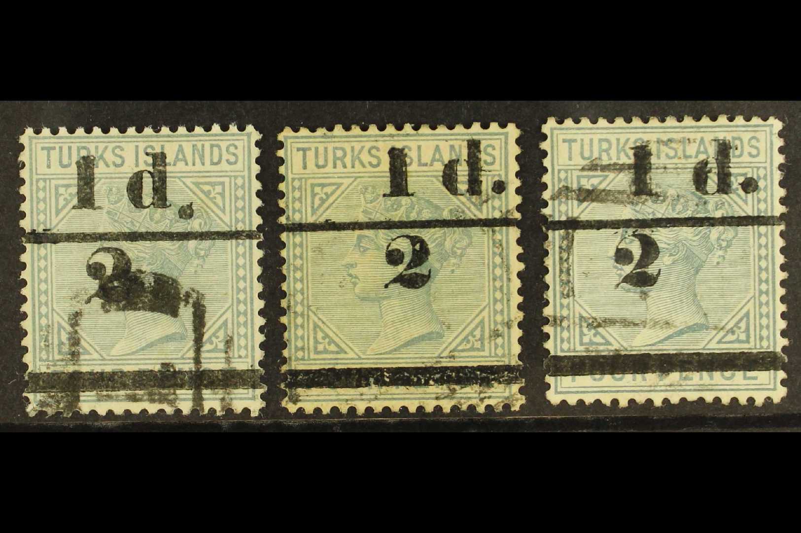 1893  "½" And Bars Surcharge On 4d Grey, All 3 Continuos Surch Types, SG 67/69, Fine To Very Fine Used. (3 Stamps) For M - Turks And Caicos