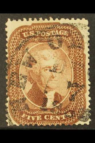 1857-61  5c Brown Jefferson, SG 32, Scott 29, Fine With Large Part New York Cds, Good Colour And Perfs, Buhler Guarantee - Other & Unclassified