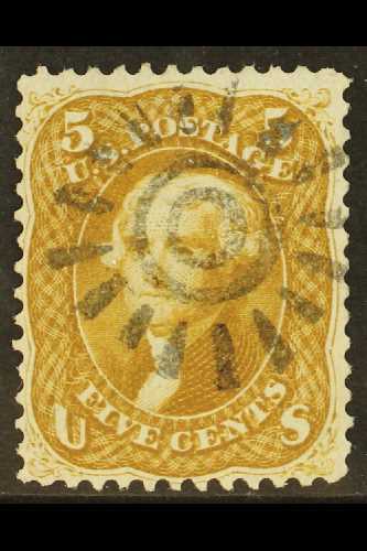 1861-62  5c Buff Jefferson, SG 63, Scott 67, Superb Used With Strong Colour And Neat Segmented Cork Cancel, Buhler Guara - Other & Unclassified