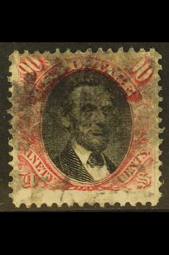 1869  90c Black And Deep Carmine Lincoln Pictorial, SG 124, Scott 122, Good Colours, Heavy Cork Cancel. For More Images, - Autres & Non Classés