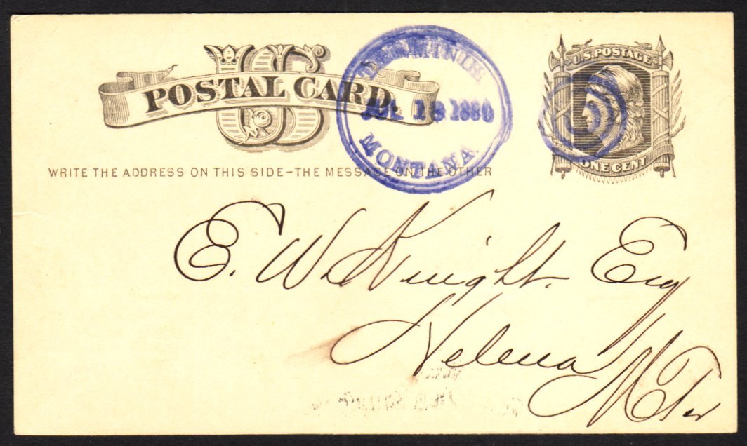 1880  1c. Postal Stationery Card To Helena Bearing Terminus Montana/Jul 18 Target Cancel (renamed Dillon When Railway Mo - Autres & Non Classés