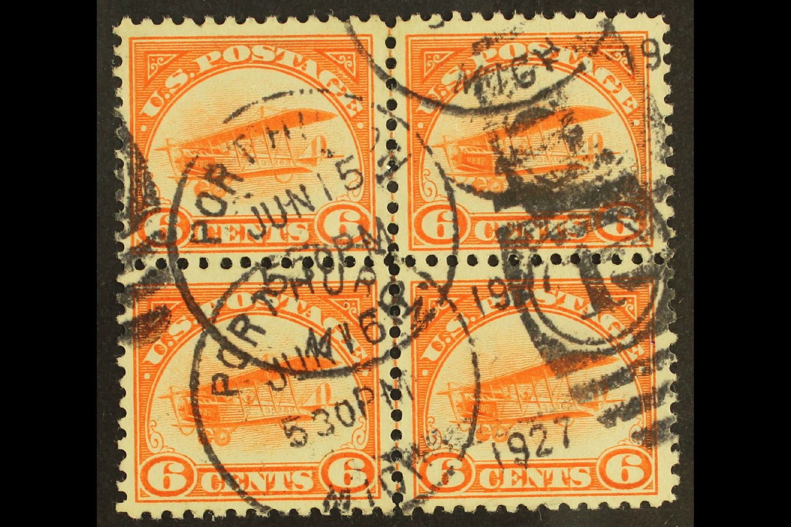 1918  AIR 6c Orange "Curtiss Jenny", Sc C1, Fine Used CENTRE LINE BLOCK OF FOUR For More Images, Please Visit Http://www - Otros & Sin Clasificación