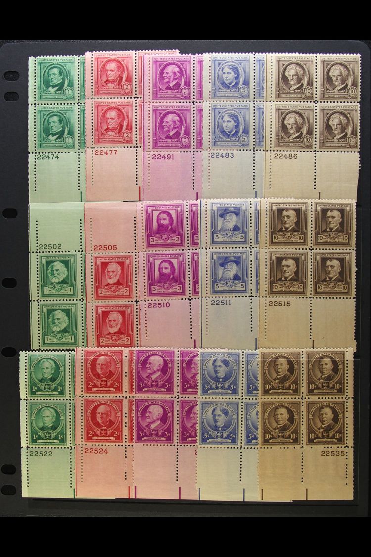 1940  Fampus Americans Complete Set, Scott 859/93, Fine Never Hinged Mint Corner PLATE BLOCKS Of 4, Very Fresh & Attract - Other & Unclassified