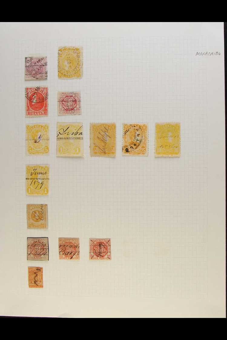 1859-93 EARLY POSTMARKS COLLECTION  A Small Collection Of 19th Century Stamps Displayed On A Pair Of Album Pages. Includ - Venezuela