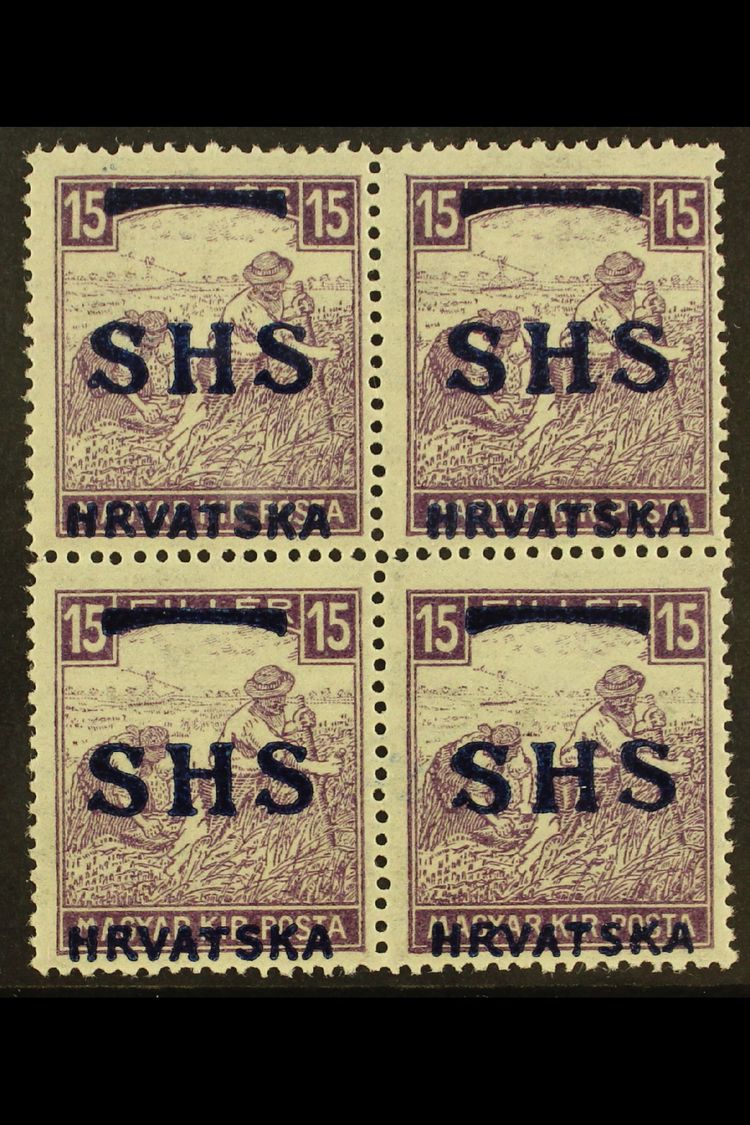 1918 ISSUES FOR CROATIA.  15f Violet Harvester With White Figures Of Value (Michel 63, SG 60), Fine Mint (two Stamps Nev - Otros & Sin Clasificación