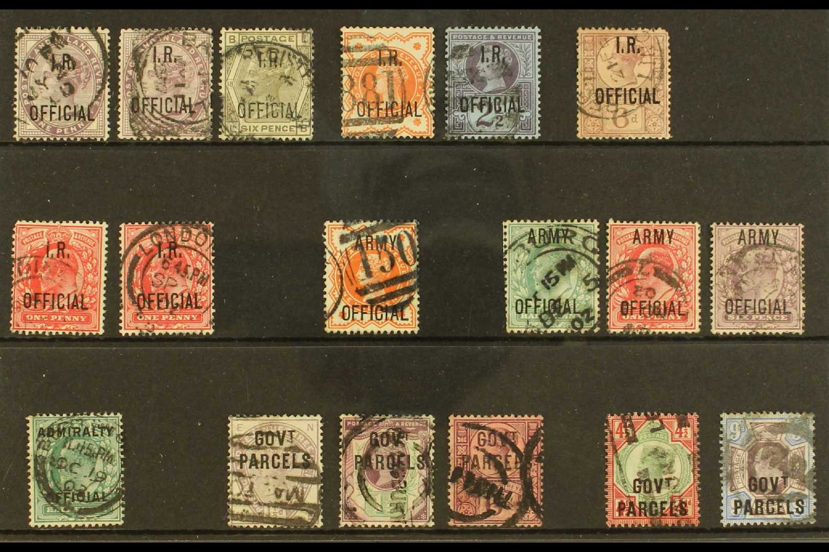 OFFICIALS  1882-1903 USED SELECTION On A Stock Card. Includes QV "IR" & "GOVT PARCELS" To Various 6d, KEVII "ARMY" To 6d - Otros & Sin Clasificación