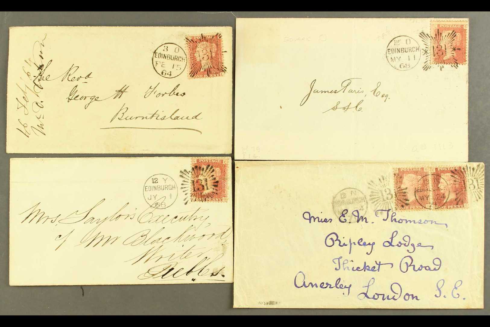 EDINBURGH "BRUNSWICK STARS" 1863-71 ON COVERS  An Attractive Group Of Envelopes Or One Entire, Bearing 1d Reds, Tied Cle - Otros & Sin Clasificación