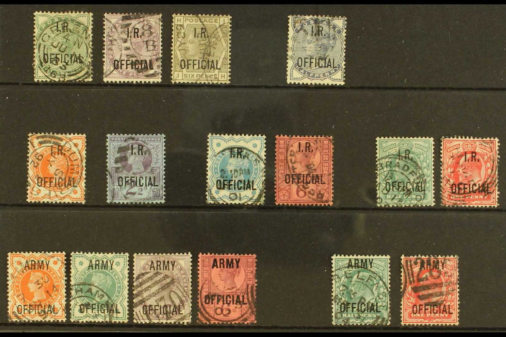 OFFICIALS  1882-1903 USED SELECTION On A Stock Card. Includes QV "IR" & "ARMY" To Various 6d, KEVII "IR" & "ARMY" ½d & 1 - Autres & Non Classés