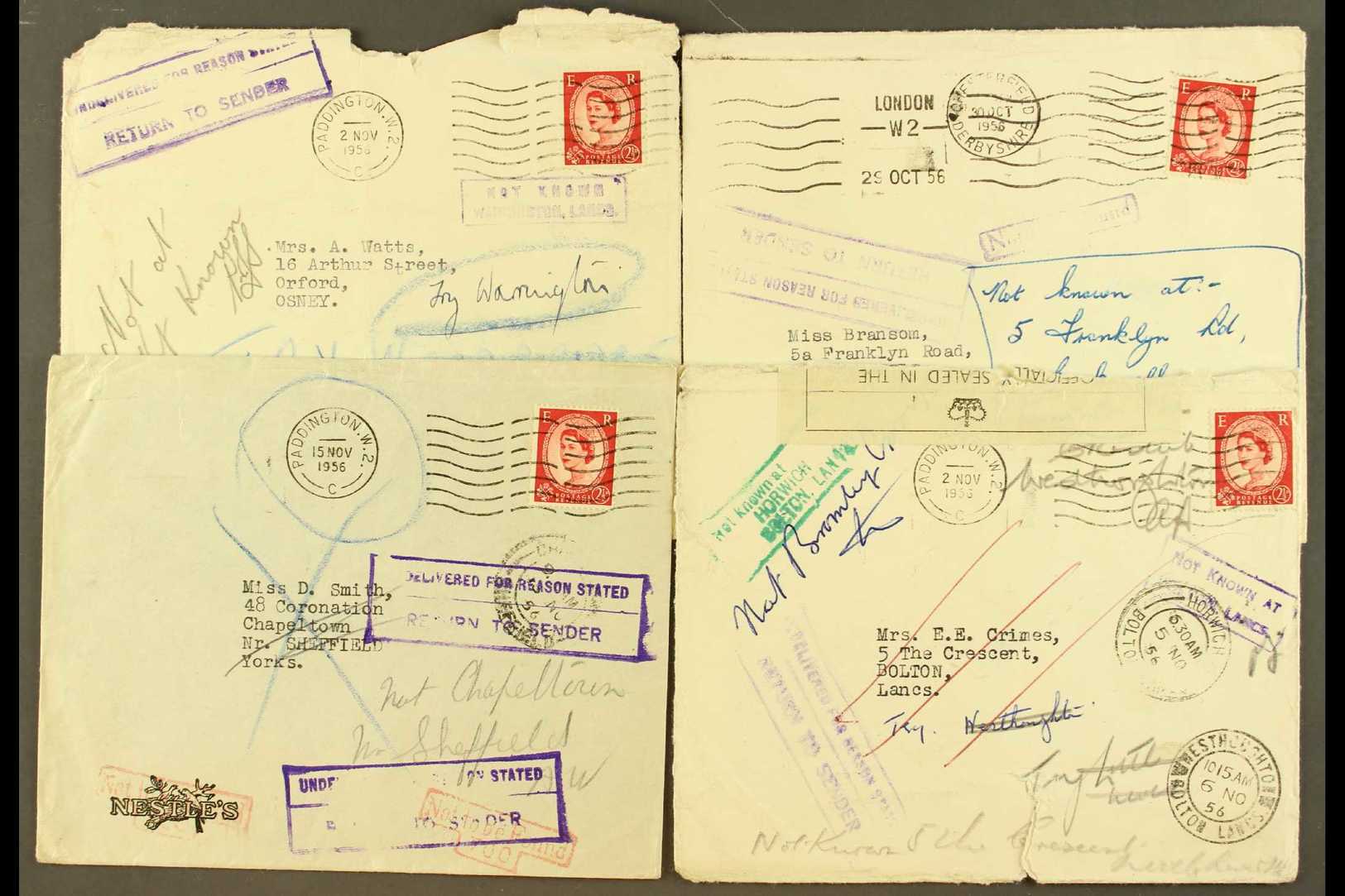 UNDELIVERABLE COVERS  1956 (Oct-Nov) Small Collection Of Covers All Bearing 2½d Wildings And Sent From The Nestle Compan - Autres & Non Classés