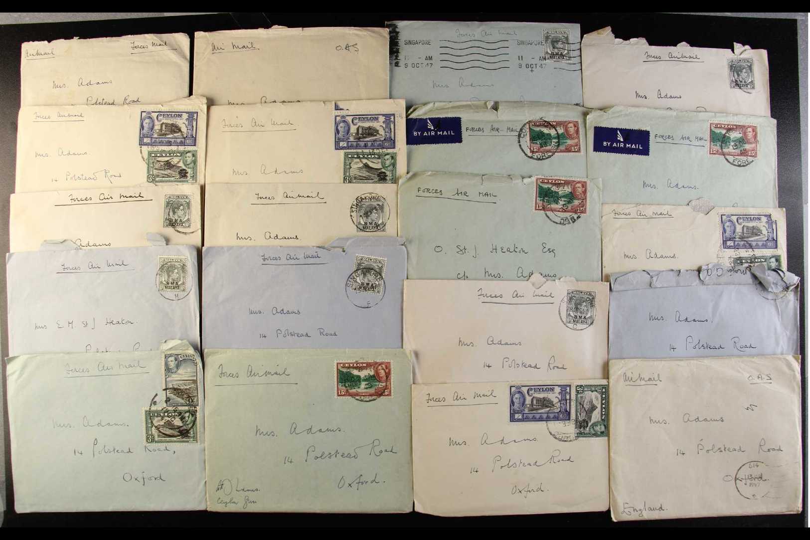 1947-1948 'ON ACTIVE SERVICE' CORRESPONDENCE.  A Group Of Covers With Original Letters Addressed To Mrs Adams In Oxford, - Autres & Non Classés
