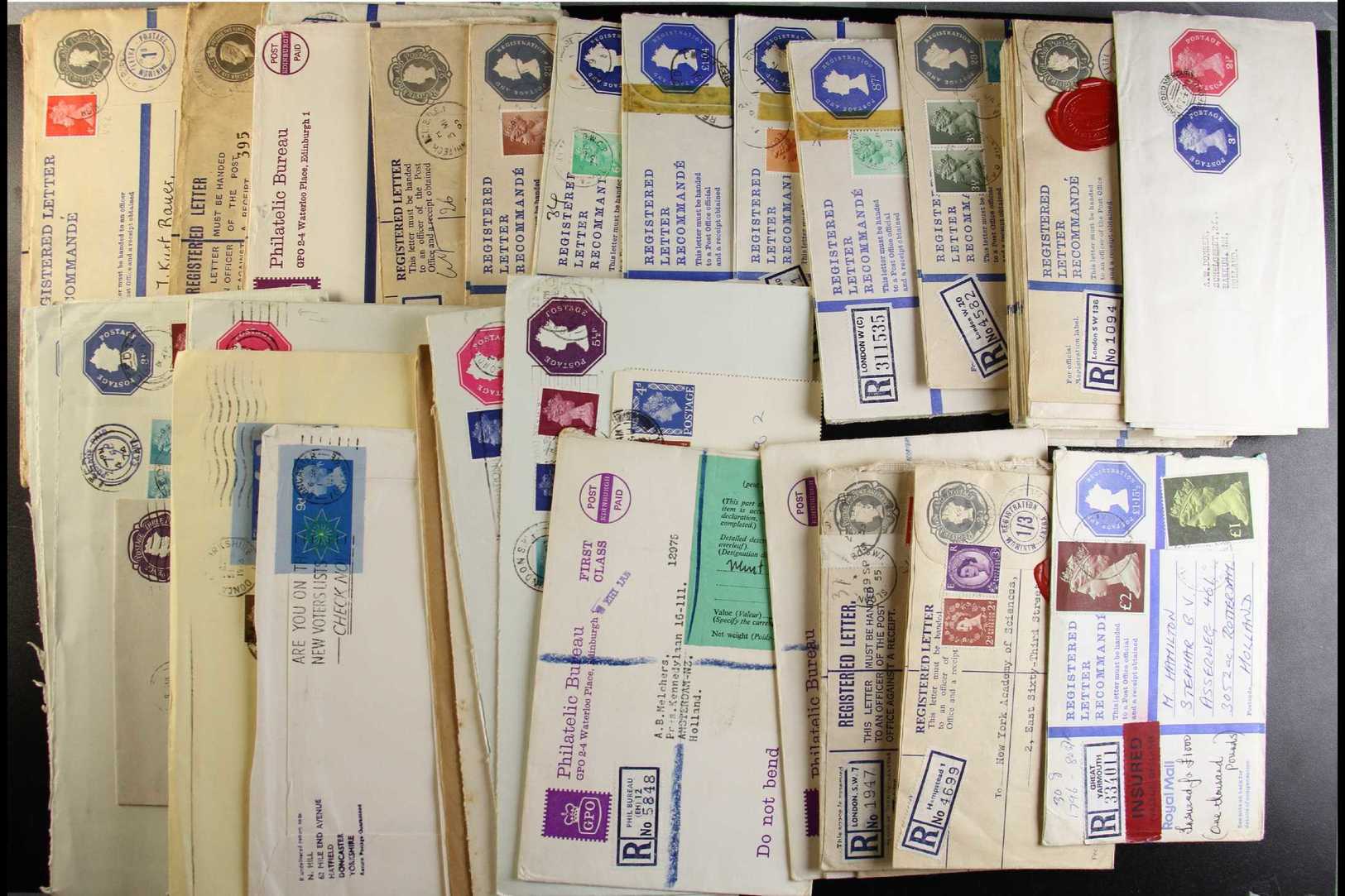 POSTAL STATIONERY  Mostly 1960's-1970's Used Collection Of Registered Letters (x40, Different Sizes), Envelopes, Postcar - Otros & Sin Clasificación