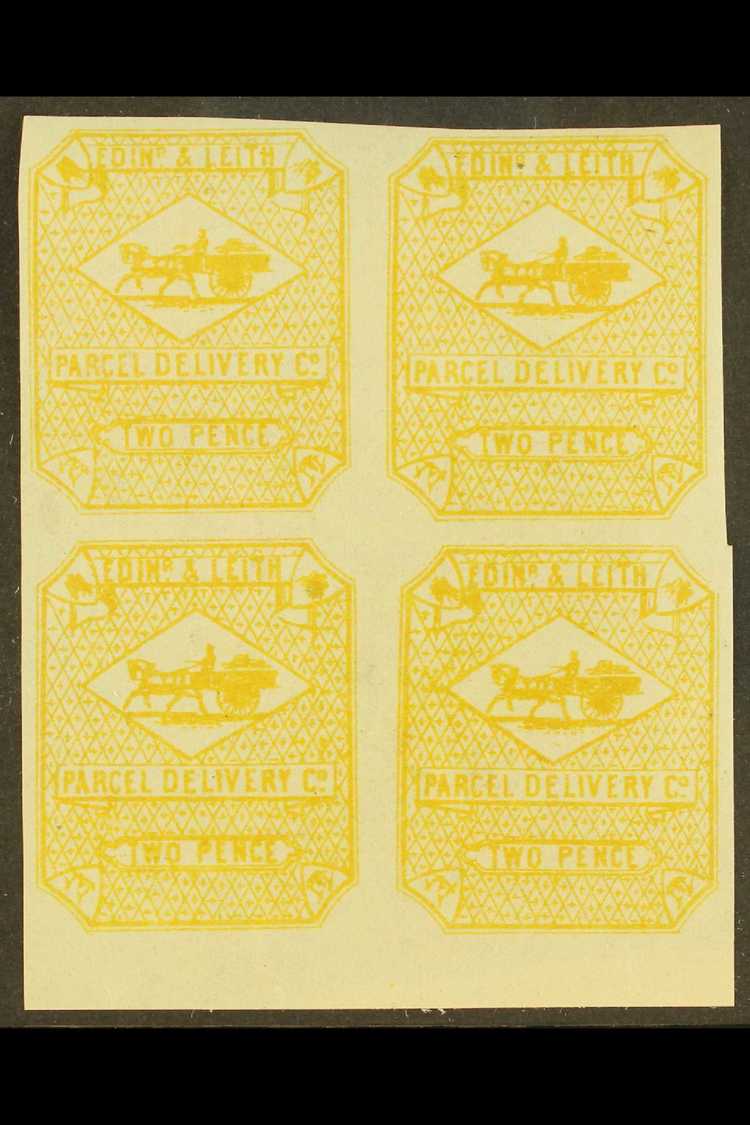 CIRCULAR DELIVERY COMPANY LOCAL STAMPS  EDINBURGH & LEITH 1866 2d Yellow Imperf, SG Spec CD18, Mint BLOCK Of 4, Fresh. ( - Other & Unclassified