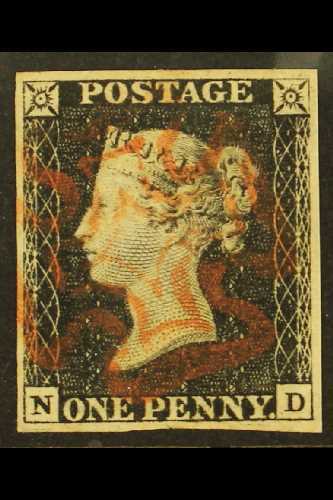 1840  1d Black 'ND' Plate 7, SG 2, Very Fine Used With 4 Margins & Near- Complete Lightly Struck Red MC Cancel. For More - Non Classés