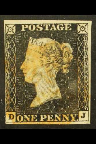 1840  1d Black 'DJ', SG 2, Used With 4 Good / Very Close Margins, Light Red MC Cancel. For More Images, Please Visit Htt - Non Classés