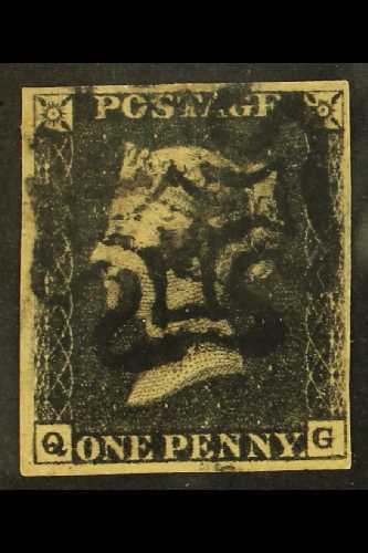 1840  1d Black 'QG' Plate 5, SG 2, Used With 4 Margins & Black MC Cancellation. For More Images, Please Visit Http://www - Non Classés
